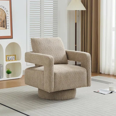 29.13" W Square Swivel Accent Chair - 360° Rotation, Modern Open-Back Armchair With Removable Back Cushion, Taupe Lounge Club Chair For Living Room, B | Wayfair North America
