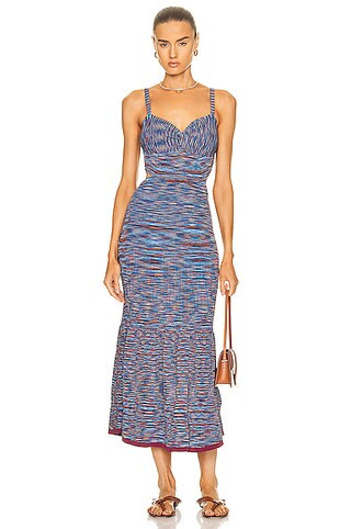 SIMKHAI Shania Pleated Space Dye Maxi Dress in Caicos Multi | FWRD | FWRD 