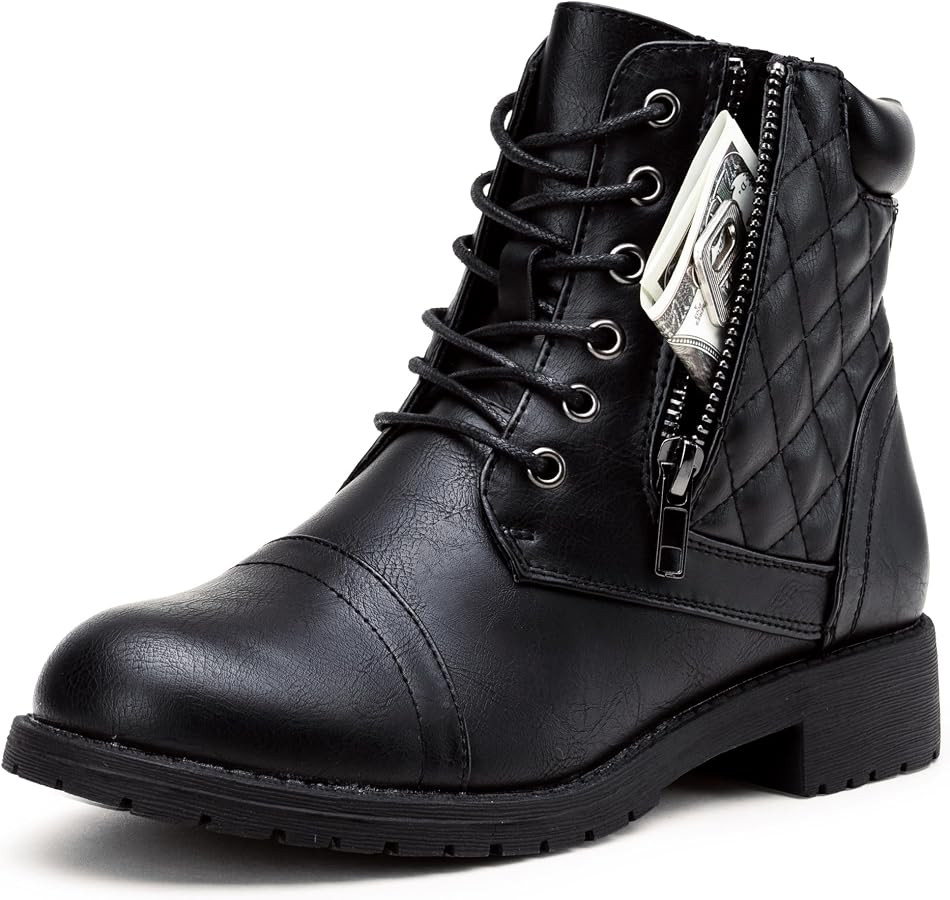 VEPOSE Women's Combat Ankle Boots Lace-up 927CA Low Heel Casual Mesh Embroidered Booties | Amazon (CA)