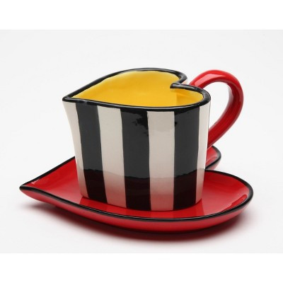 Kevins Gift Shoppe Ceramic Valentines Heart Shaped Striped Cup and Saucer | Target