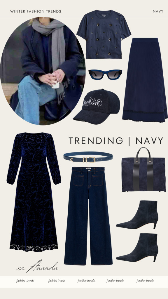 Navy is another on-trend color for winter 2025, exuding timeless old-money elegance. It’s so chic in a tailored coat or a sophisticated monochrome slip skirt outfit. Navy works beautifully for pants, sweaters, or even as a statement piece in accessories. It’s so versatile and classy, and is a must-have color for creating polished and stylish winter looks. 

 #LTKgrwm #LTKootd #LTKSeasonal