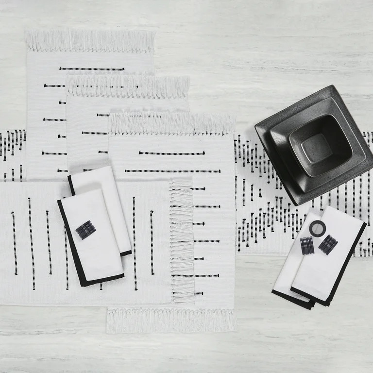 Better Homes & Gardens Black & White Woven Cotton Rich 13-Piece Table Runner Dining Set - Walmart... | Walmart (US)