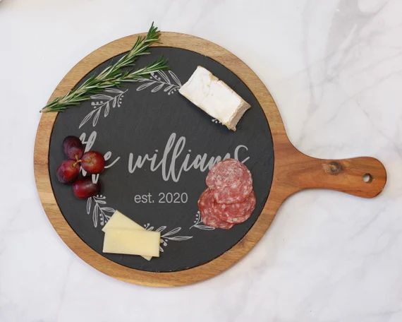 Custom Round Cheese Board, Charcuterie Board, Slate Meat and Cheese Gift, House Warming, Wine Lov... | Etsy (US)