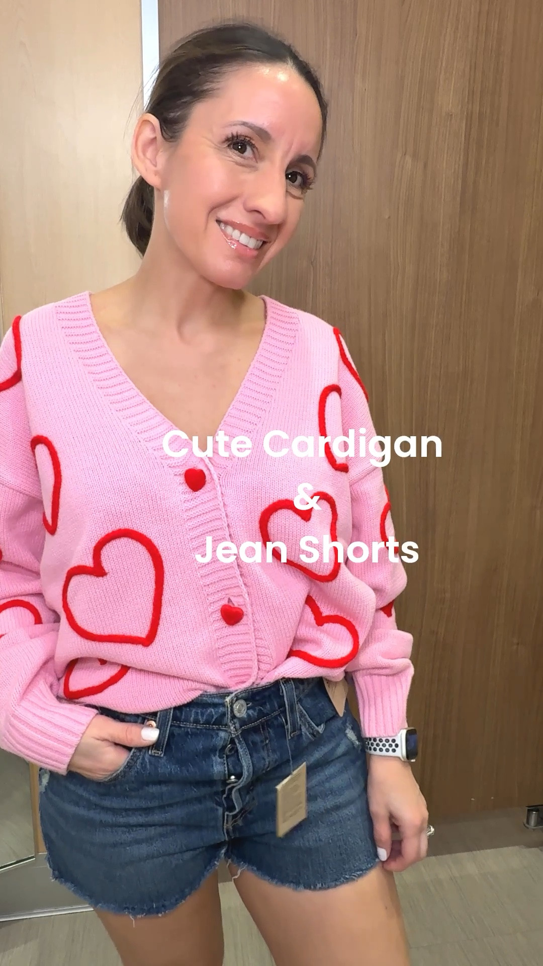 Hello! Here’s the cutest pink and red cardigan with hearts on it. It can totally be worn by itself like this or layered. Runs a little big. Size down. 
Levi’s Jean shorts are just the best. These didn’t disappoint, and I love the button fly. 
Everything is petite girl approved. 
Valentine’s Day outfit idea 

#LTKOver40 #LTKPetite #LTKValentine