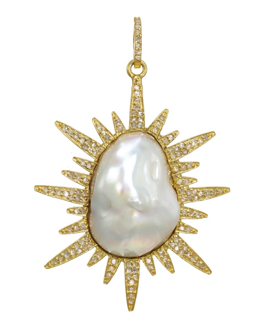 White Baroque Pearl and Diamond Sun Charm | Neiman Marcus