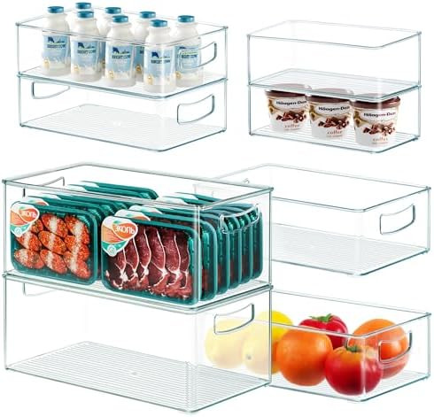 8 PACK Freezer Organizer Bins Clear Stackable Storage Bins with Side Handles Refrigerator Organiz... | Amazon (US)