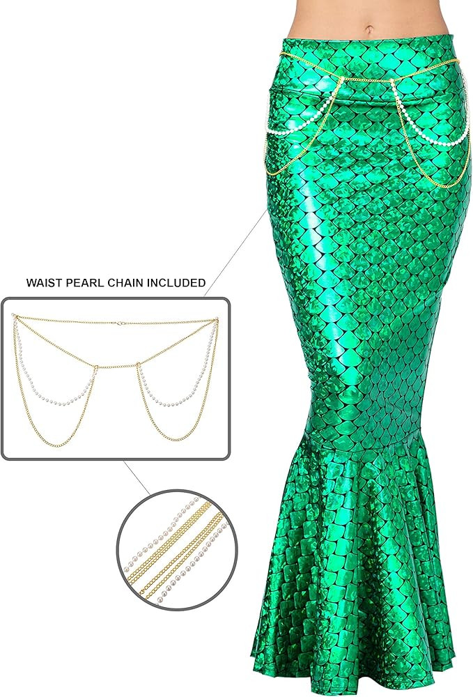 Spooktacular Creations Adult Metallic Hologram Shiny Mermaid Skirt Costume Role Play. Waist Pearl Ch | Amazon (US)