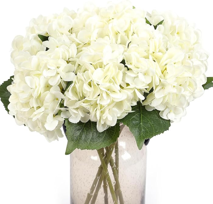 Kimura's Cabin 6Pcs Fake White Hydrangea Flowers Artificial Silk Hydrangeas with Stems Faux Hydra... | Amazon (US)