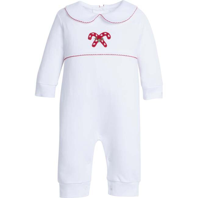 Little English | Crochet Playsuit, Candy Cane (White, Size 3M) | Maisonette | Maisonette