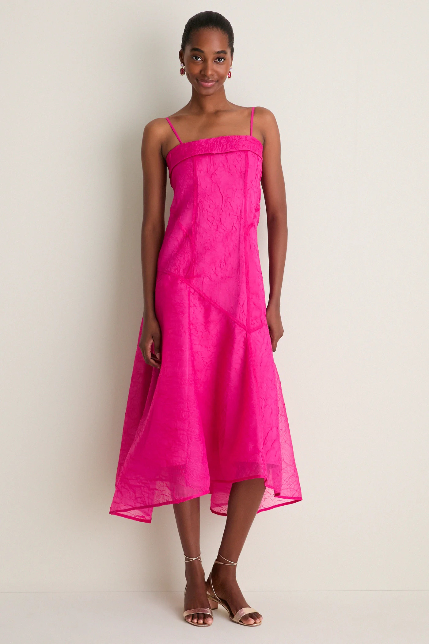 Raspberry Rose Shibori Organza Long Asymmetric Dress | Tuckernuck (US)