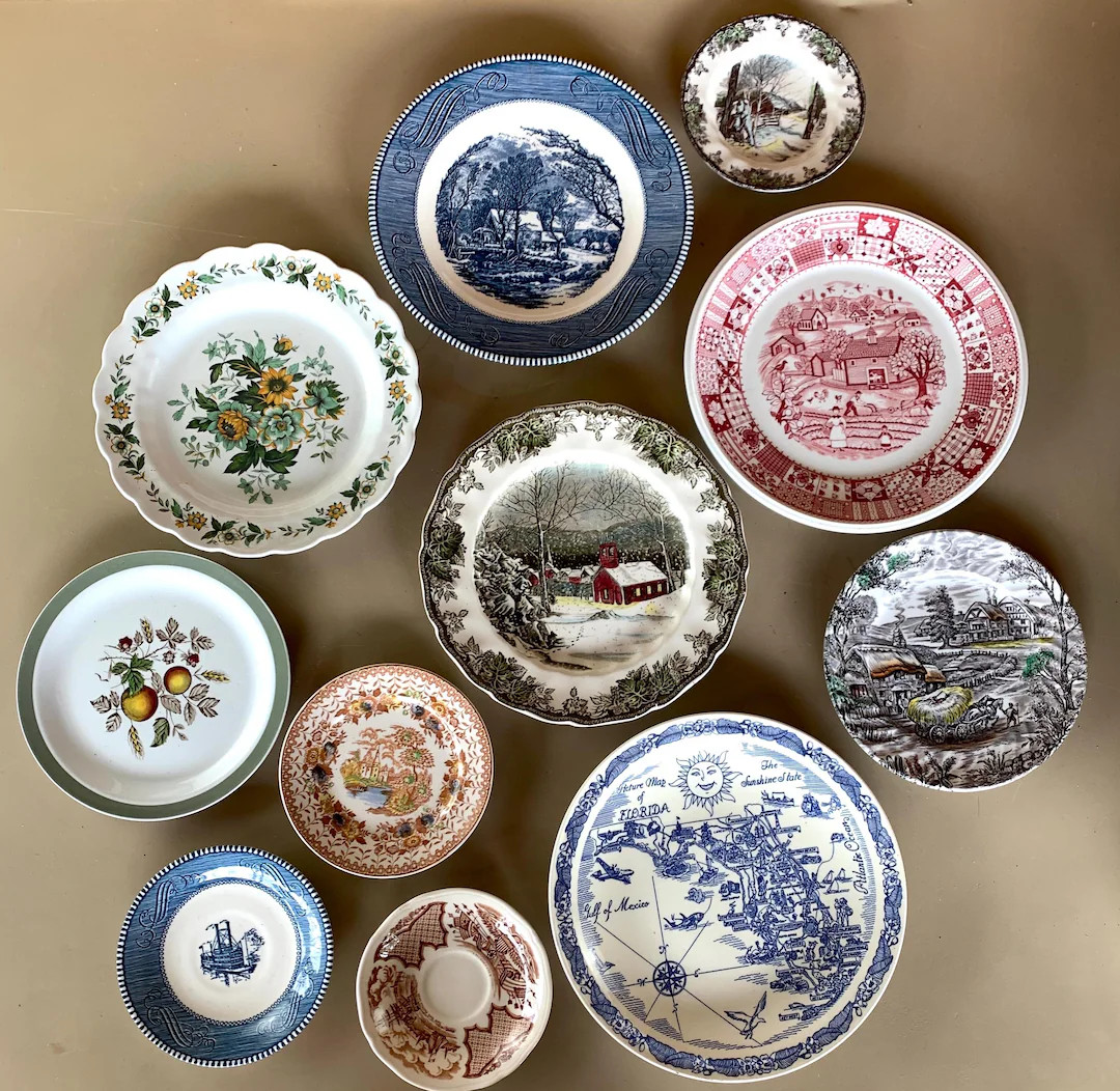 Mismatched Vintage Transferware Plates, Vintage Plate Gallery Wall Collection, China Display Wall... | Etsy (US)
