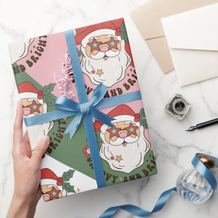 Retro 70s Groovy and Bright Santa Claus Wrapping Paper | Zazzle | Zazzle