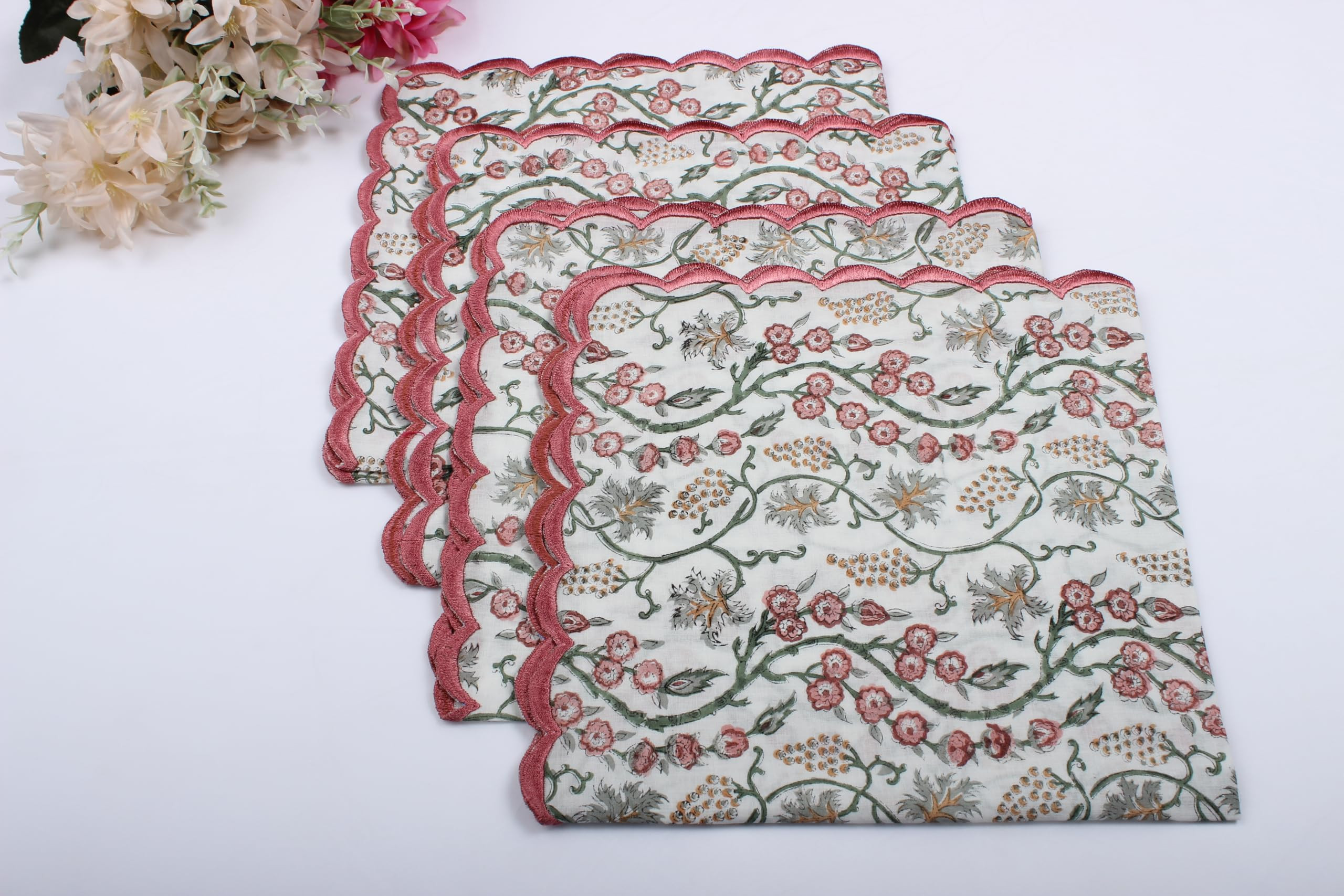 Ridhi Coral Pink Cloth Napkins 100% Pure Cotton Farmhouse Wedding Dinner Napkins for Halloween, T... | Amazon (US)