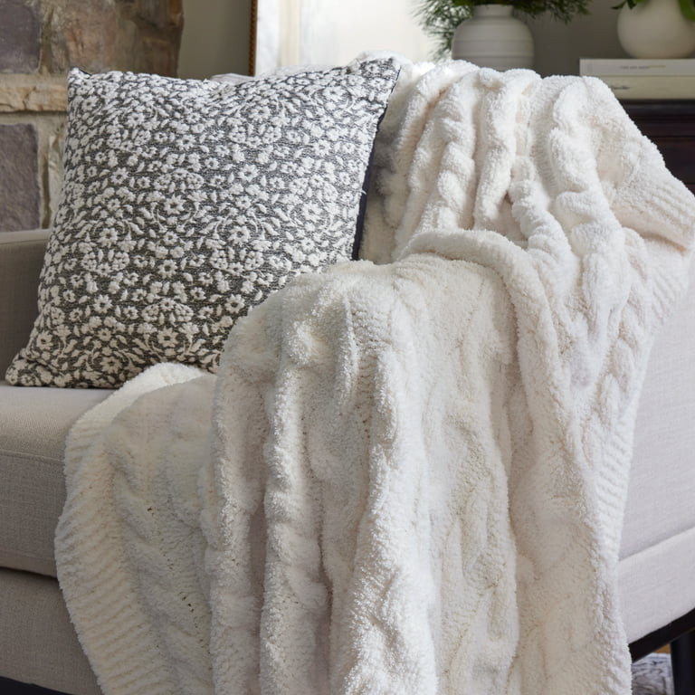 Better Homes & Gardens Vanilla Cable Cozy Knit Oversize Soft Warm Couch Throw Blanket, Vanilla | Walmart (US)