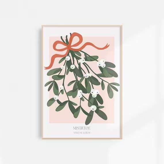 Mistletoe Print | Botanical Christmas Print | Holiday Decor | Pink & Green Christmas Art Print | ... | Etsy (US)
