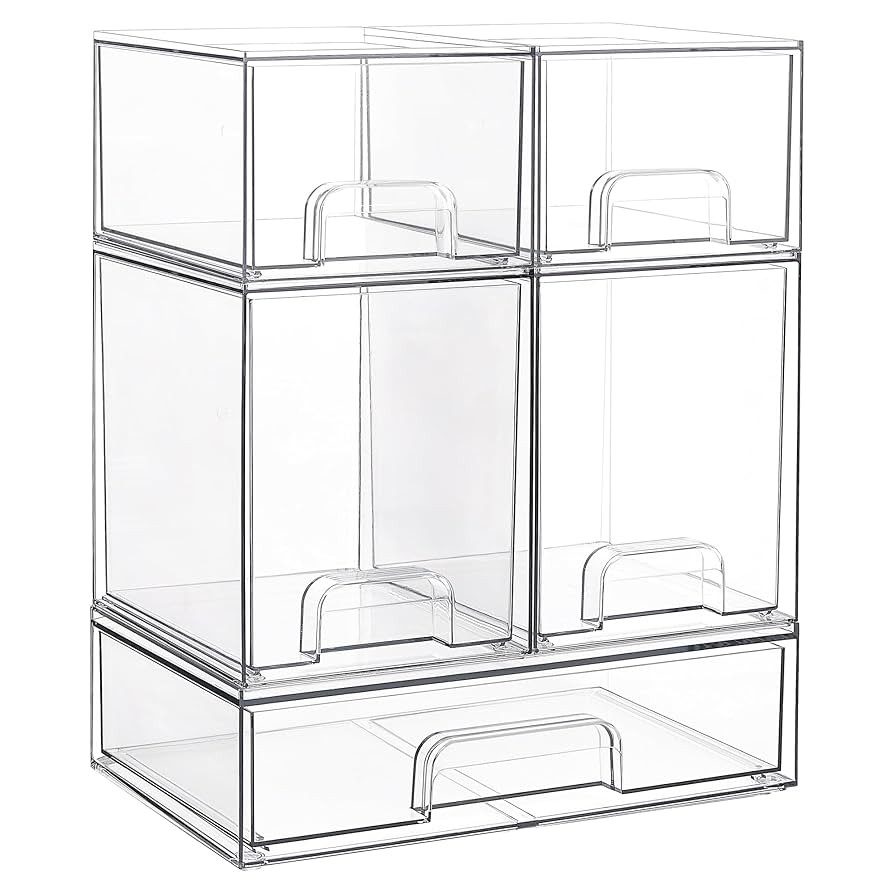 Vtopmart Stackable Storage Drawers Set of 5, Clear Plastic Organizer Bins for Beauty Supplies,Ide... | Amazon (US)