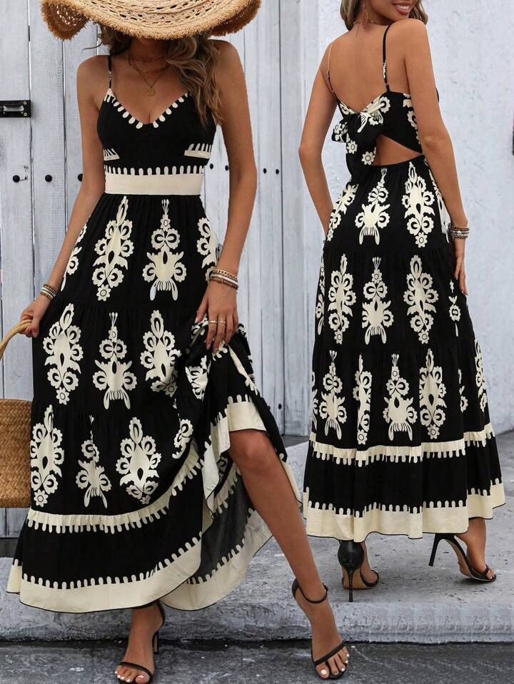 SHEIN VCAY Summer Holiday Destination Printed Spaghetti Strap Dress | SHEIN | SHEIN