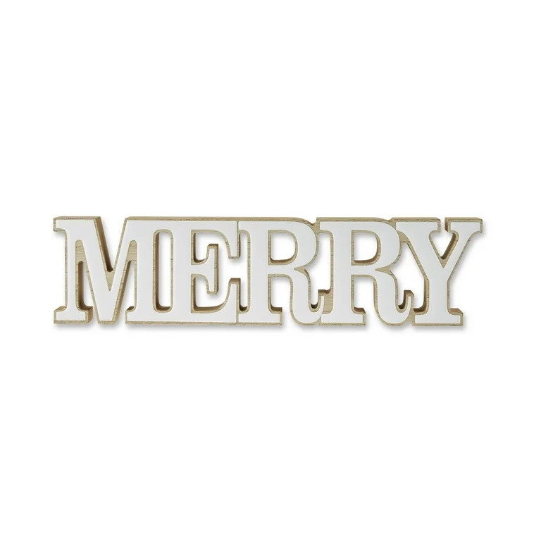 White Wood Merry Tabletop Christmas Decoration,15.75 in x 4 in, by Holiday Time | Walmart (US)
