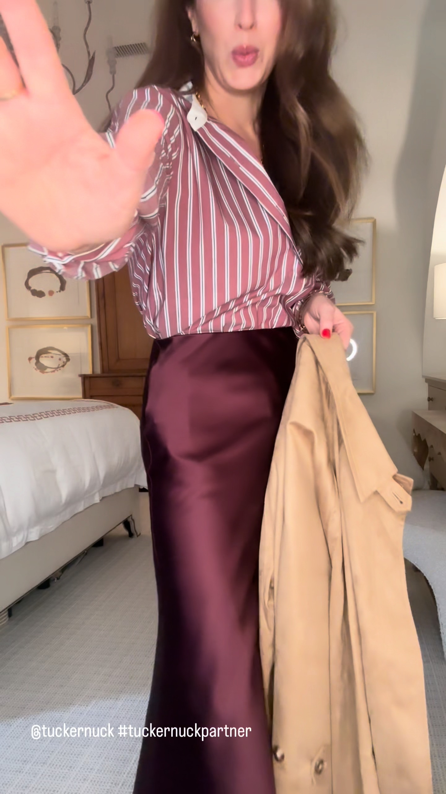 These are the pieces you are going to want to buy now and wear later — I have a feeling they are going to sell out, so do not wait on your sizing. I am wearing a small in everything here. The silky skirt with lace trim is a personal favorite — pair it with cowboy boots for an unexpected combination, or a heeled sandal if you want to dress it up even further. The suede jacket is going to be a core fall piece this season — it goes with absolutely everything, and it feels especially fresh layered over something silky like the skirt.
The denim dress is perfect for transitioning into fall — a darker wash that does not feel too heavy yet. The suede sandals are made for those fall days that are not quite cold fall — still warm enough for open toes, but with all the textures of the season. And I am always reaching for a striped layering piece over the shoulders — it just draws the eye up and pulls the whole look together.
@tuckernuck 

 #tuckernuckpartner #LTKootd #LTKSeasonal #LTKOver40