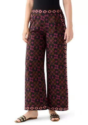 Women's Wide Leg Pull On Bordered Printed Pants | Belk