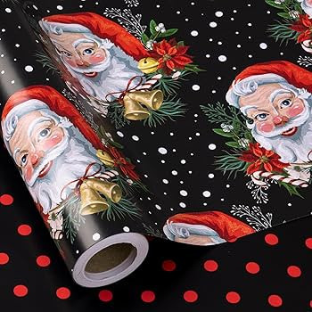 RUSPEPA Christmas Reversible Wrapping Paper Roll for Women Men, Mini Roll, Vintage Santa Claus an... | Amazon (US)