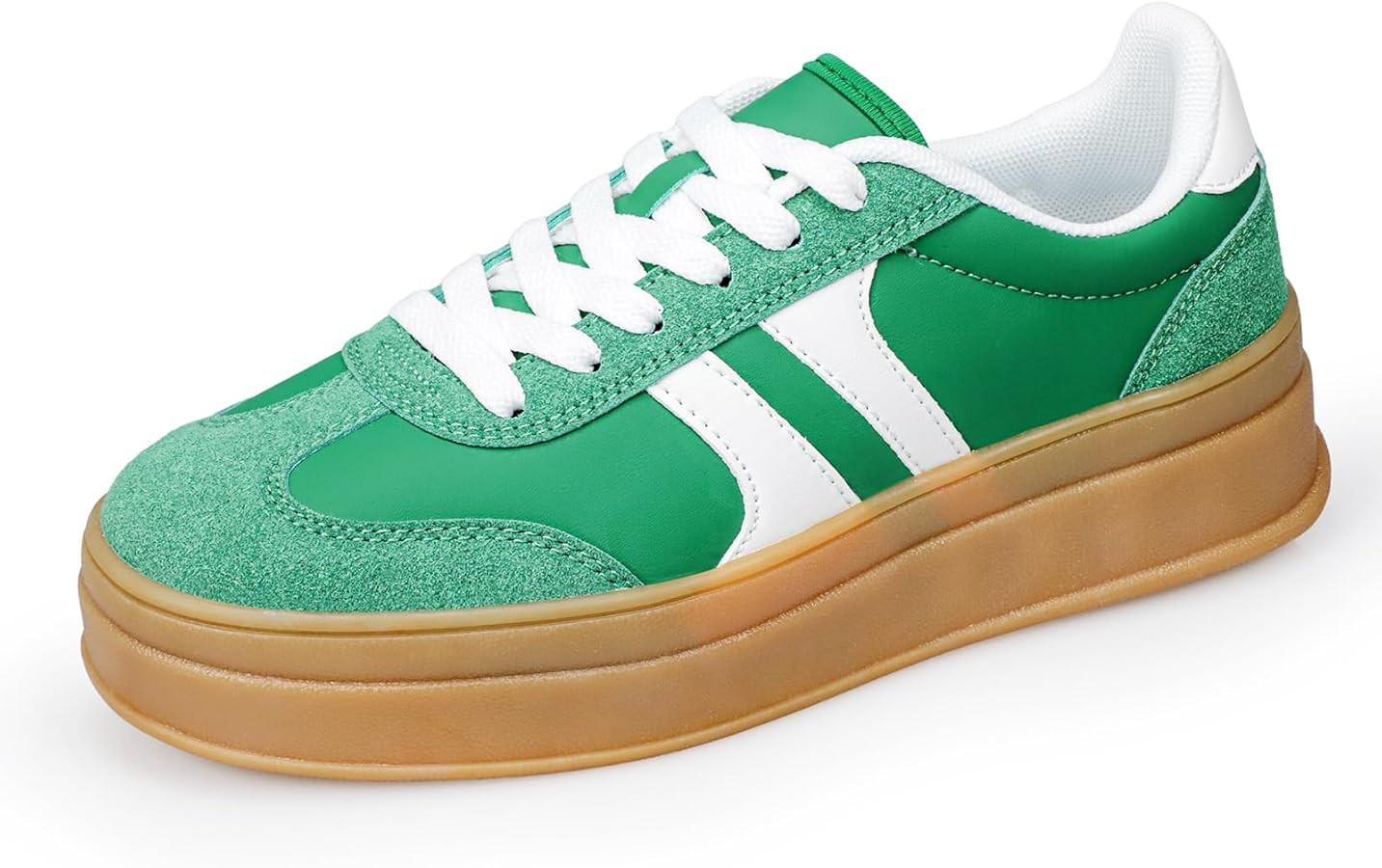 Women's Gum Sole Fashion Sneakers-Thick Platform Sole,Anti-Slip Rubber,Lace-Up Comfort Walking Sh... | Amazon (US)