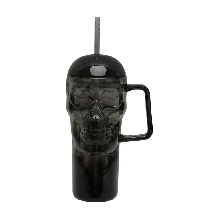 Way To Celebrate 30 Ounce Acrylic Skull Tumbler with Straw and Handle, Black Swirl | Walmart (US)