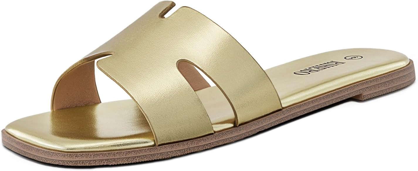 Rihero Women's Dressy Flat Sandals Comfortable Slip On Leather Slide Sandals | Amazon (US)