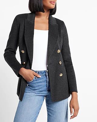 Wool-blend Double Breasted Novelty Button Blazer | Express