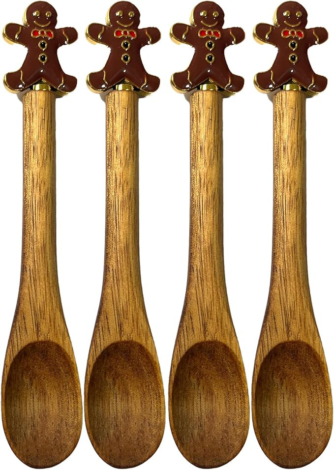 4PCS Christmas Spoons, Small Wooden Spoons for Eating,Christmas Coffee Spoons,Wooden Teaspoon,Sma... | Amazon (US)