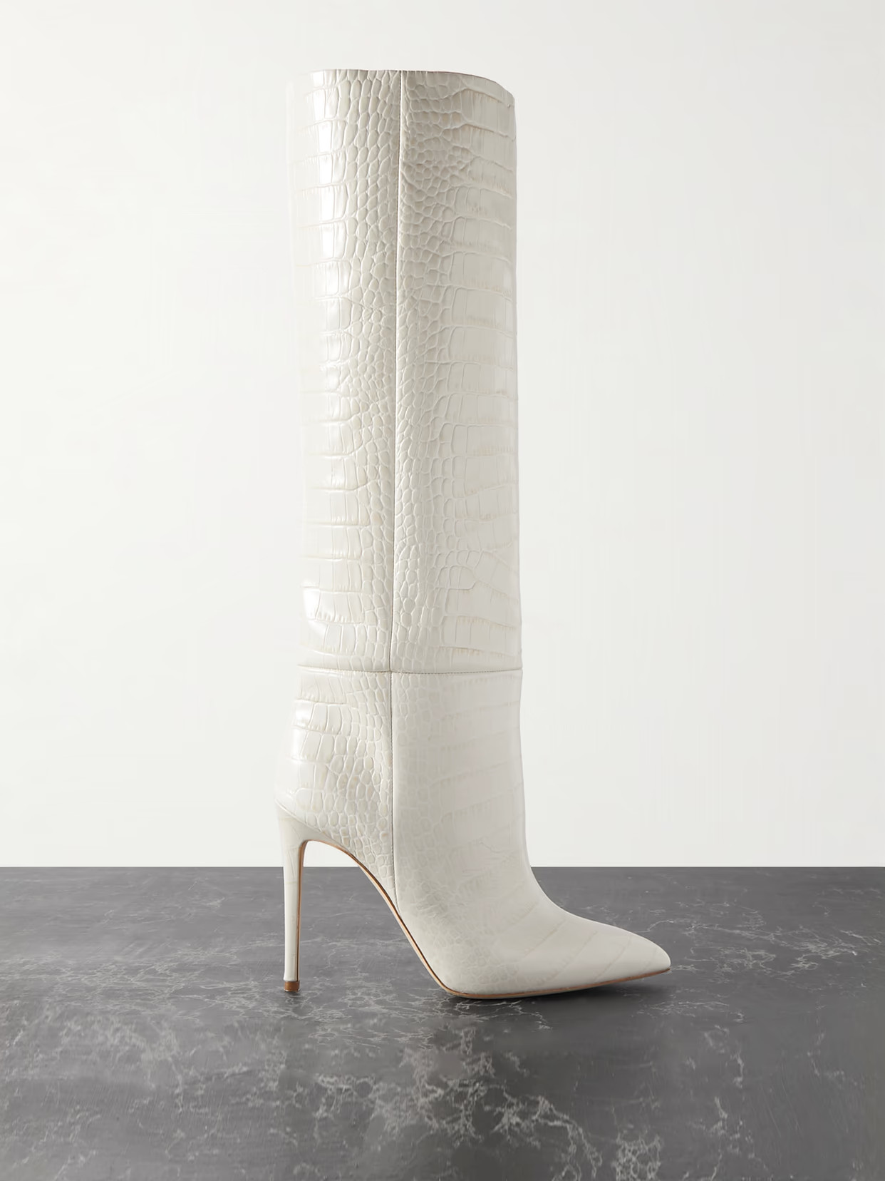Paris Texas - Croc-effect Leather Knee Boots - Off-white | NET-A-PORTER (UK & EU)