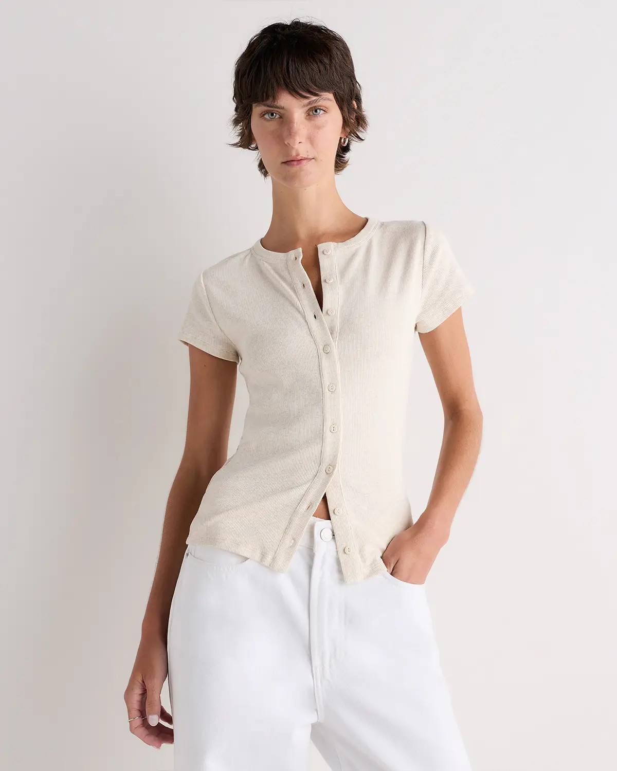 Organic Cotton Micro-Rib Button Tee | Quince