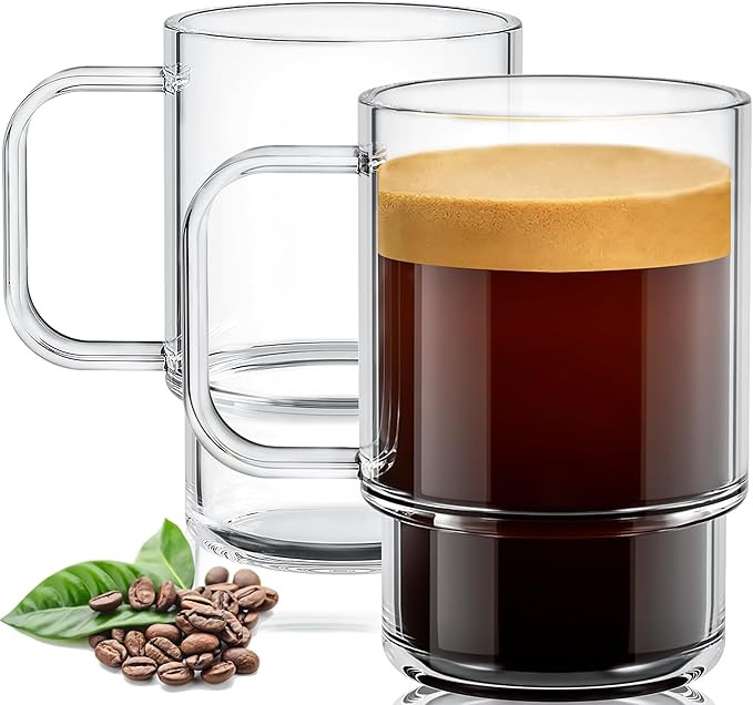 Aquach Glass Mug 22 Ounces 2pcs Stackable Clear Coffee Tea Juice Cup Drinking Glasses | Amazon (US)