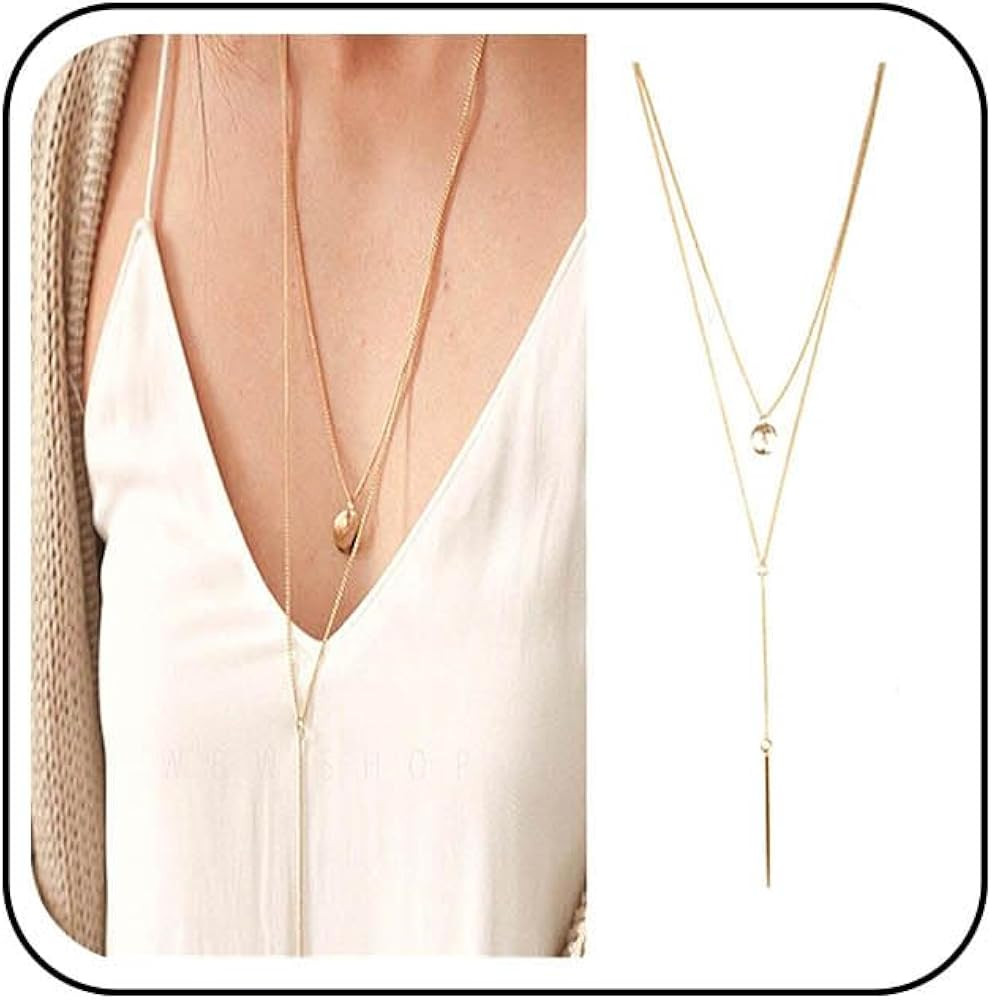 Bohemia Layered Bar Coin Necklace Gold Vertical Bar Y Lariat Necklace Long Disc Pendant Necklace ... | Amazon (US)