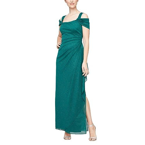 Alex Evenings Women's Long Cold Shoulder Dress, Mother of The Bride, Formal Events, Emerald Glitter, 18 | Amazon (US)