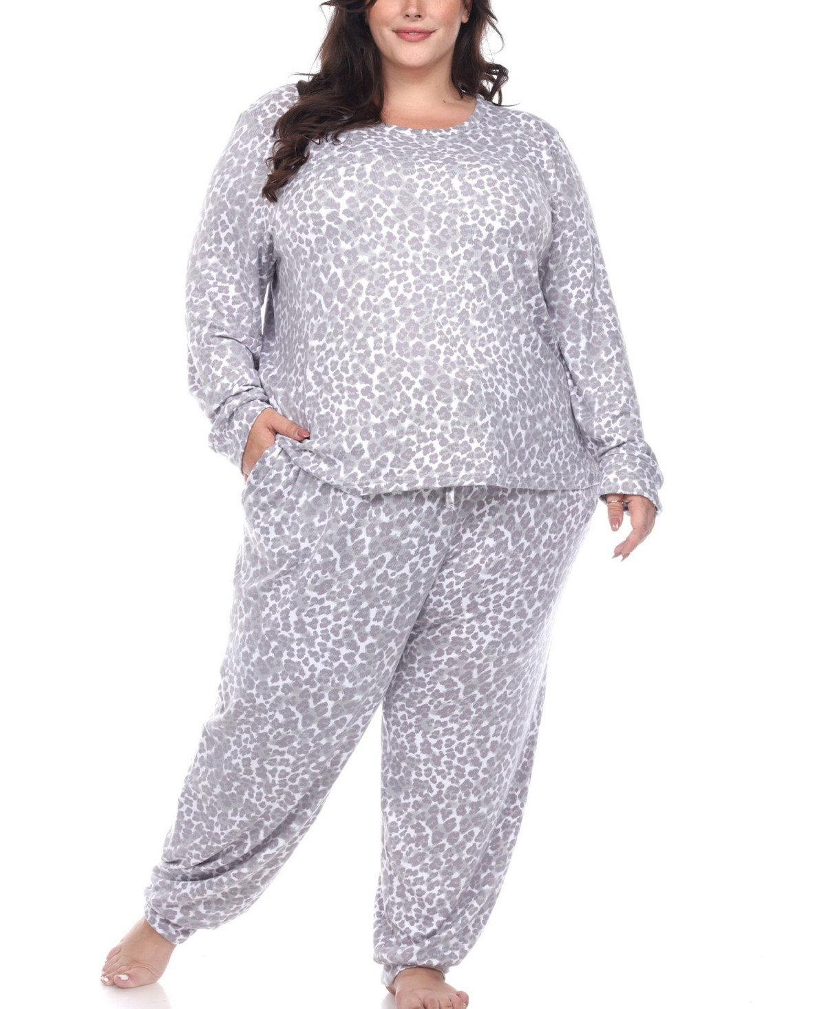 White Mark Plus Size Leopard Lounge Set, 2-Piece - Gray Leopard | Macy's