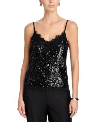 AQUA Lace Trim Sequin Tank - Exclusive  | Bloomingdale's Women | Bloomingdale's (US)
