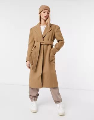 Fashion Union relaxed fit wrap coat with belt | ASOS (Global)