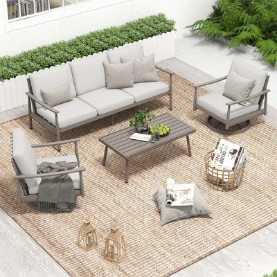 HAPPATIO Patio Outdoor Furniture Set,4 Piece Aluminum Conversation Set with Coffee Table,Swivel Chairs and 3-Seat Sofa for Yard Deck Poolside(Gray) | Target