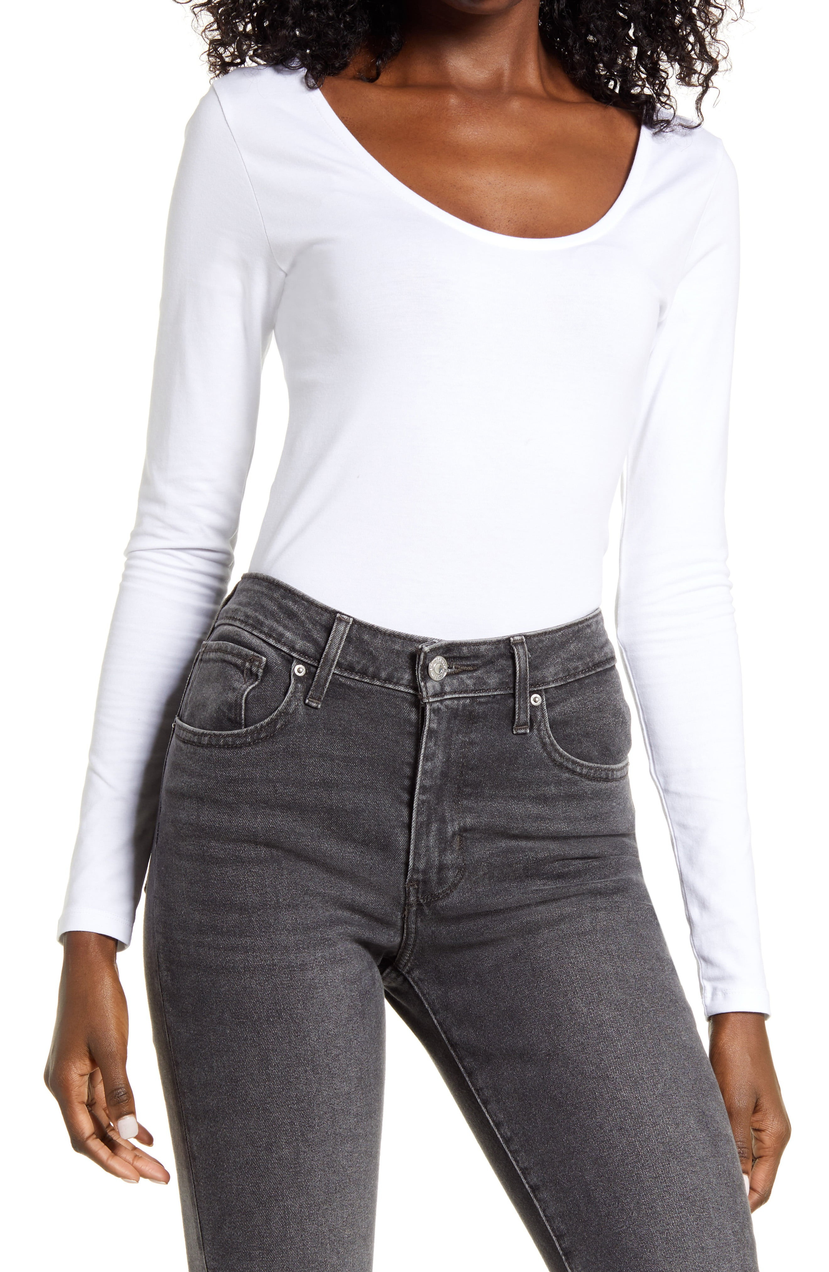 BP. Long Sleeve Bodysuit, Size Medium in White at Nordstrom | Nordstrom
