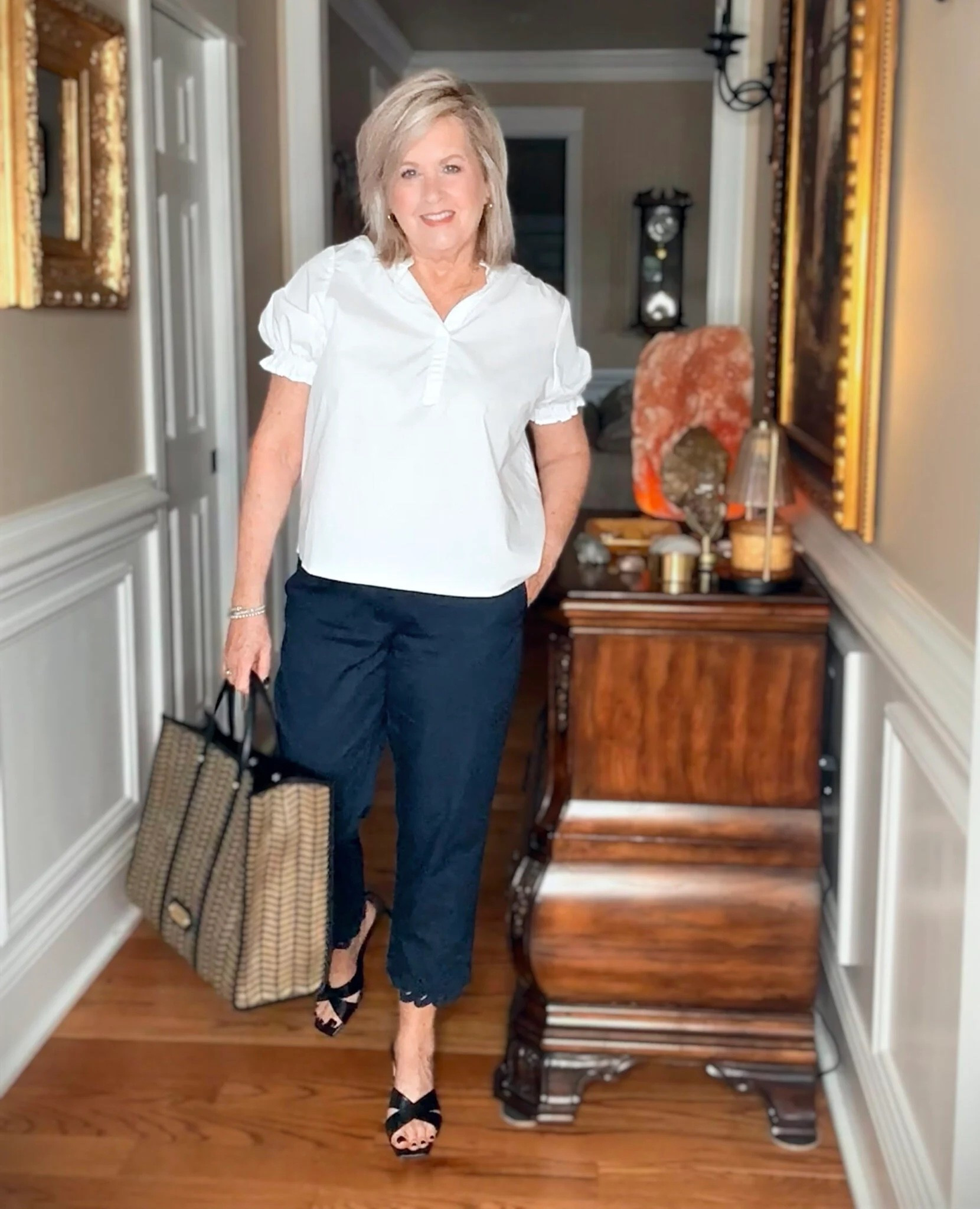 A crisp white top with navy cropped pants, just feels classic. This is a look that is perfect for any occasion and looks put together! My top is a medium and cropped pants are a size 8.

#LTKWorkwear #LTKOver40 #LTKootd