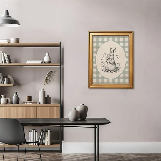 Gold Framed Vintage Easter Bunny Canvas Wall Art Black White Rabbit Sketch Print Drawing Poster B... | Amazon (US)