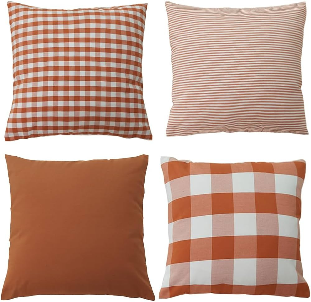 HOPLEE Orange Farmhouse Pillow Covers 20x20 Orange Throw Pillow Covers Cushion Cover with Buffalo... | Amazon (US)