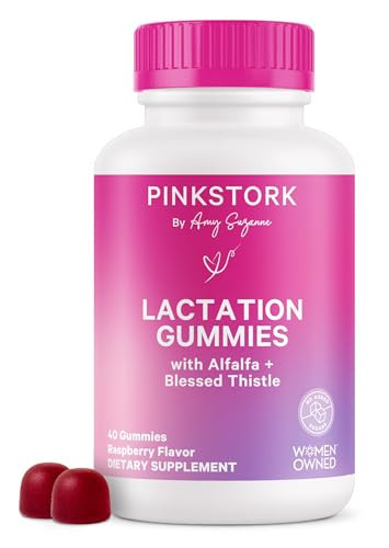 Pink Stork Lactation Supplement Gummies - Support Breast Milk Supply with Milk Thistle, Alfalfa, Vitamin D, and B12, Postpartum Recovery, Breastfeeding Essentials - Raspberry, 40 Count | Amazon (US)
