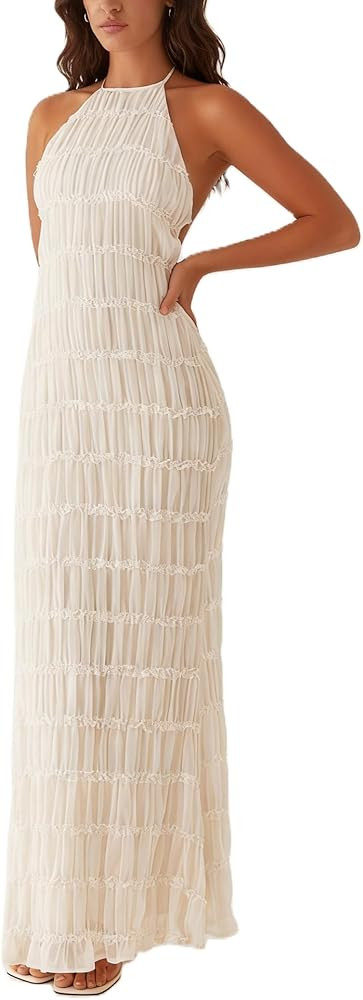 Yiulangde Women's Backless Smocked Maxi Dress Sexy Spaghetti Strap Cut Out Flowy Beach Long Dress... | Amazon (CA)