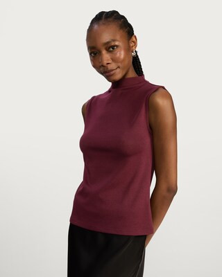 F&F Cotton Modal Blend High Neck Sleeveless Top in Burgundy | Tesco F&F