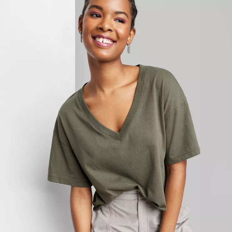 Women's Short Sleeve Relaxed Fit V-Neck Cropped T-Shirt - Wild Fable™ | Target