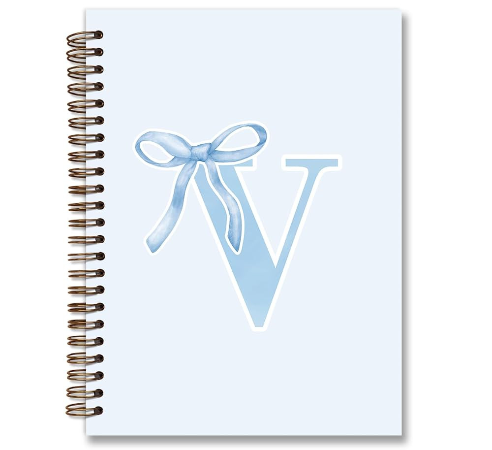 Initial V Notebook Journal,Personalized Teen Girl Gifts,Coquette Trendy Preppy Blue Bow Spiral No... | Amazon (US)