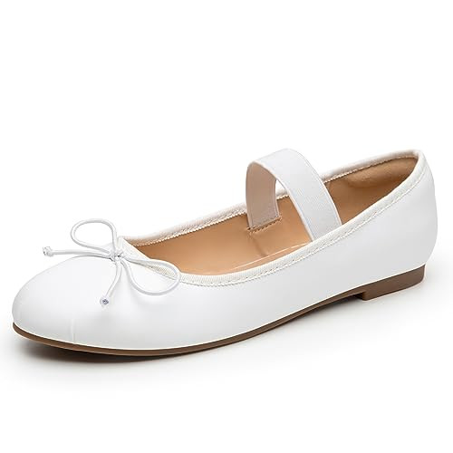 Trary Flats for Women Closed Round Toe Ballet Flats Mary Jane Shoes Women with Elastic Strap Cute... | Amazon (US)