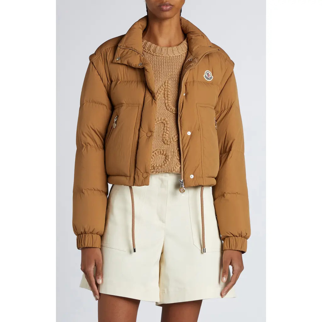 Moncler Selle Convertible Down Puffer Jacket in Beige at Nordstrom, Size 1 | Nordstrom